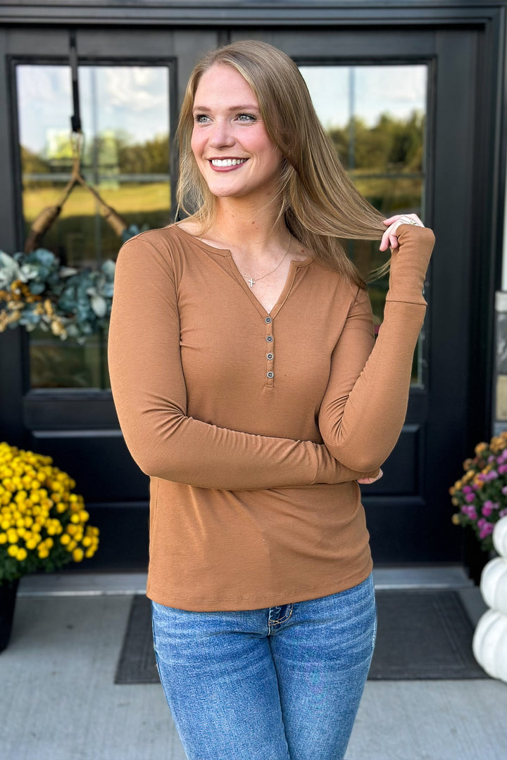 Honey Brown Henley Top