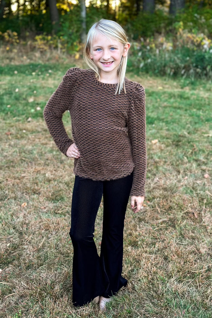 Girls Brown Checkered Sweater