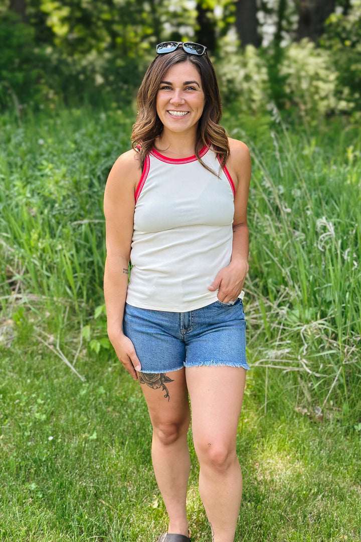 Scoop Ribbed Tank- Oatmeal