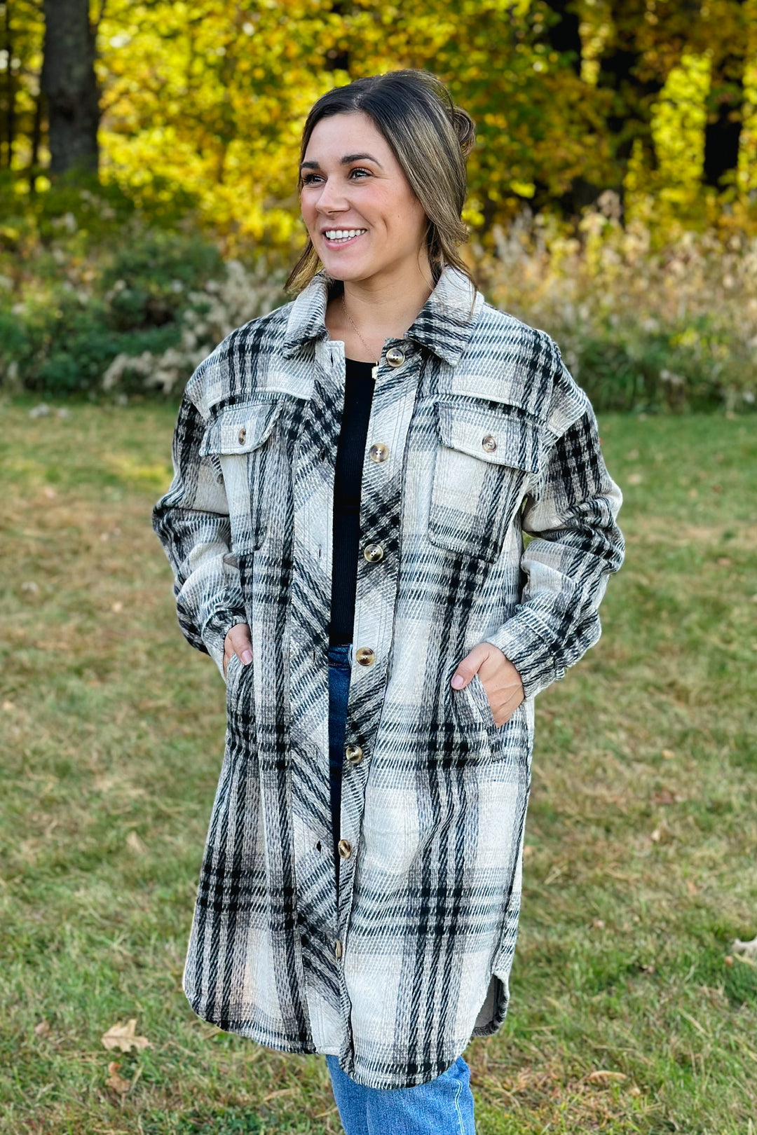 Long Black Plaid Jacket