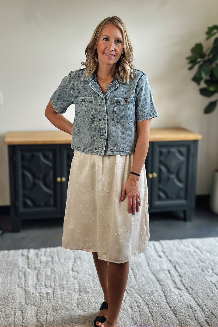 White Textured Midi Dress