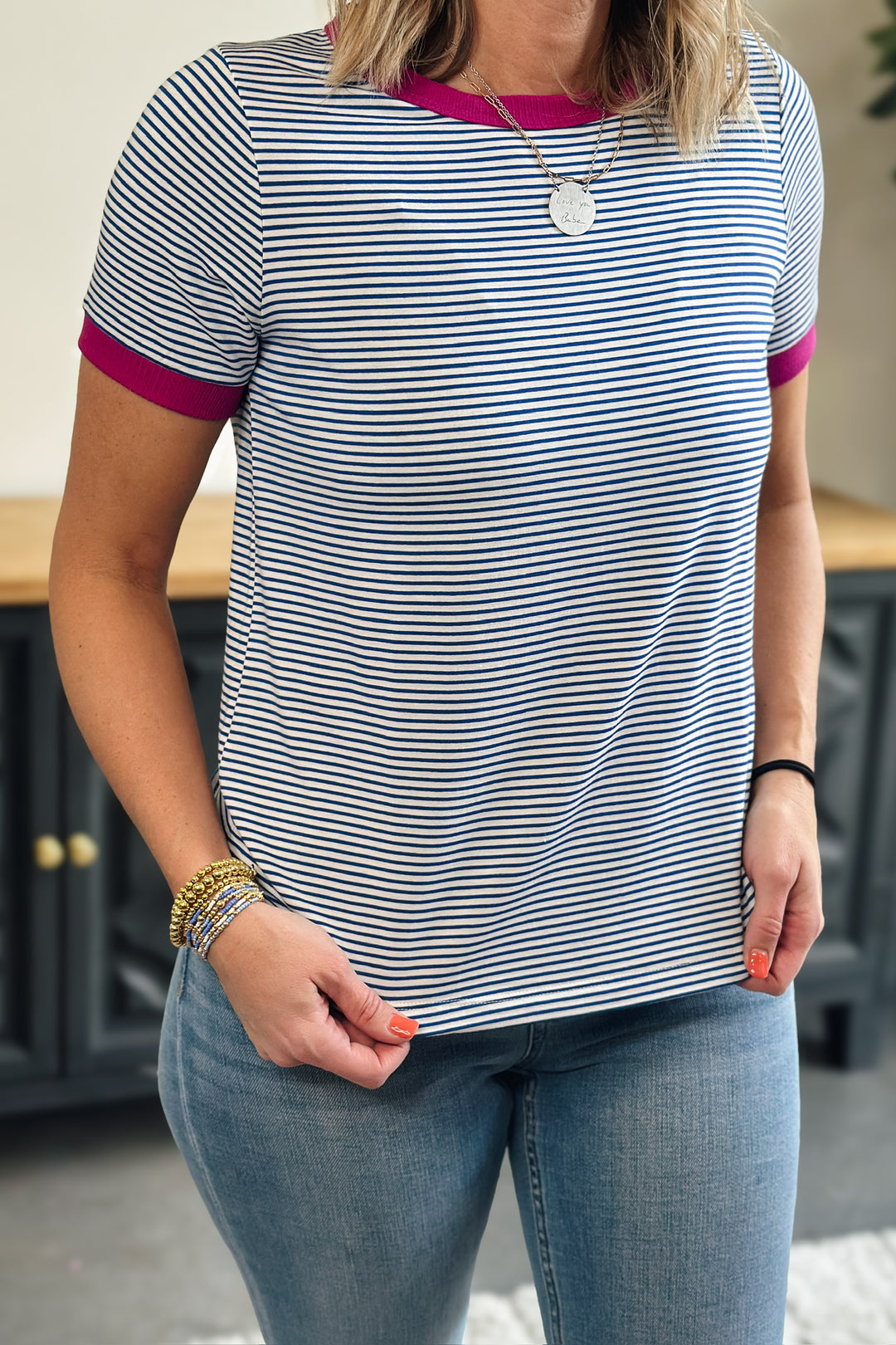 Striped Tee Contrast Hem
