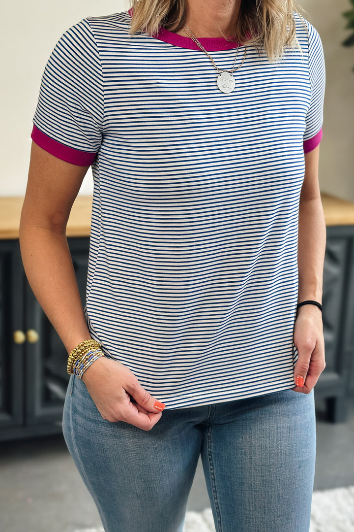 Striped Tee Contrast Hem