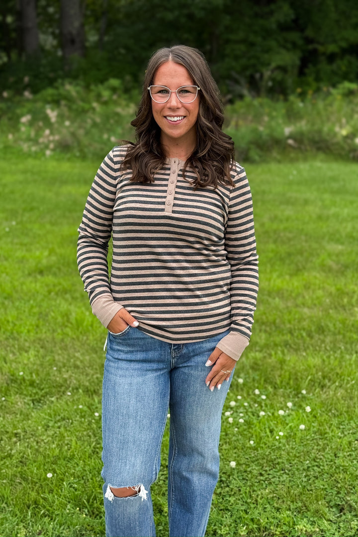 Charcoal Striped Henley