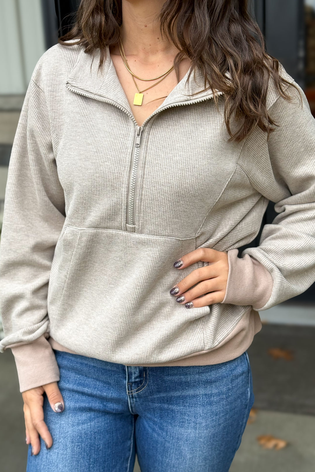 Half Zip Pullover- Brown