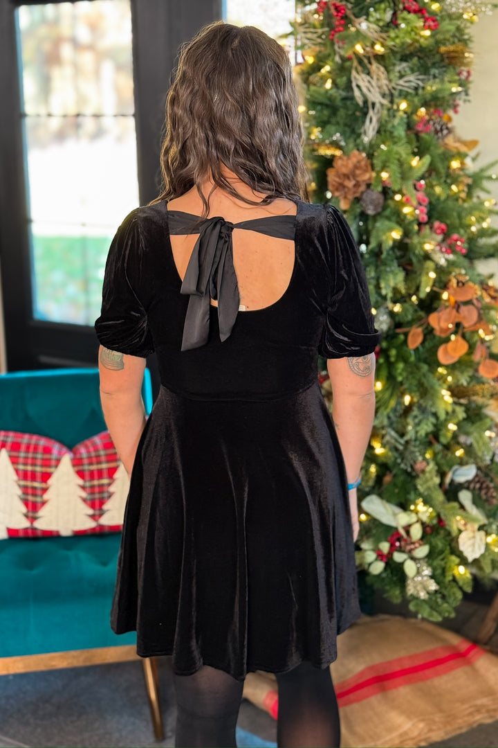 Black Velvet Tie Back Dress