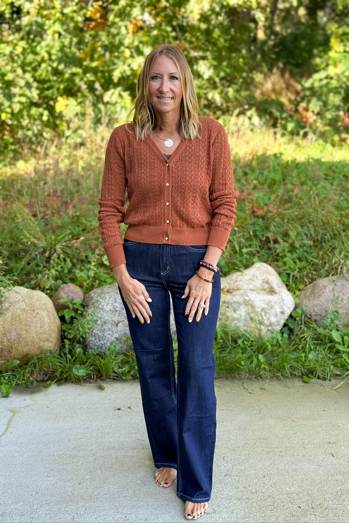 Rust Pointelle Cardigan