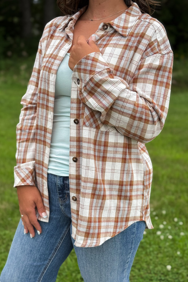 Camel Plaid Button Down