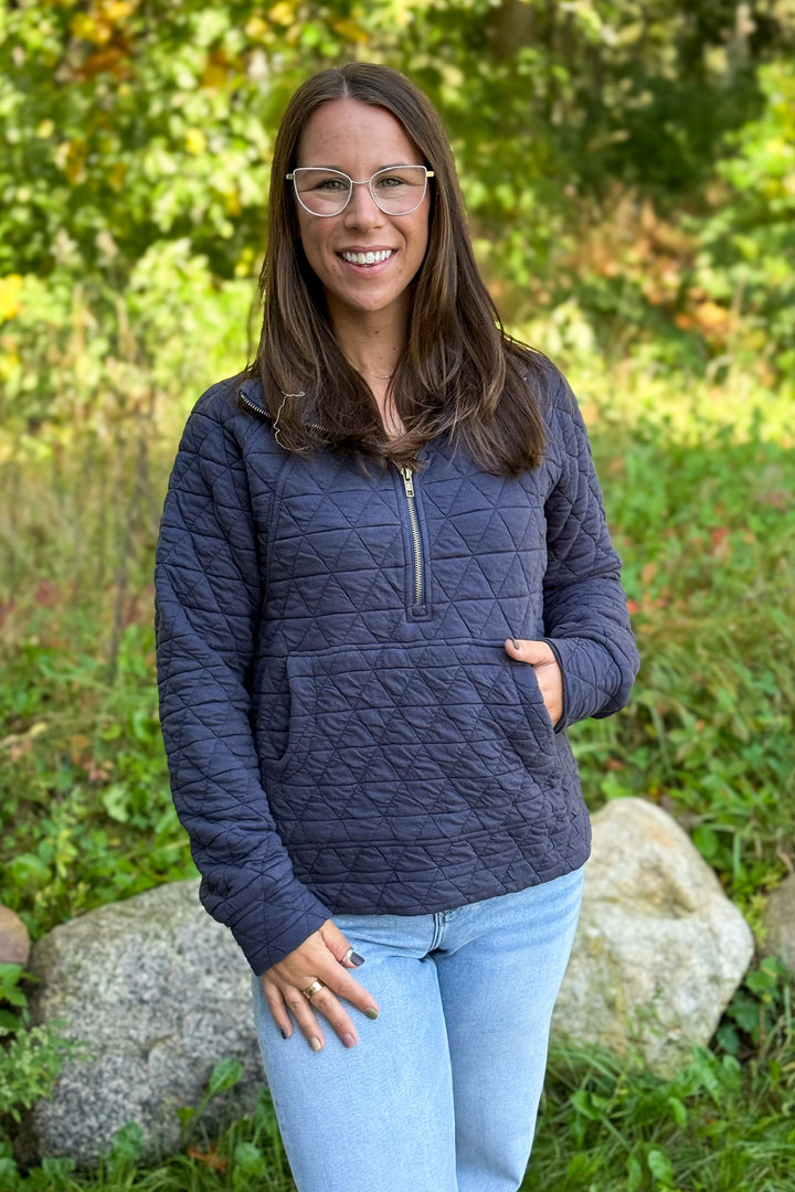 Quilted Pullover- Navy
