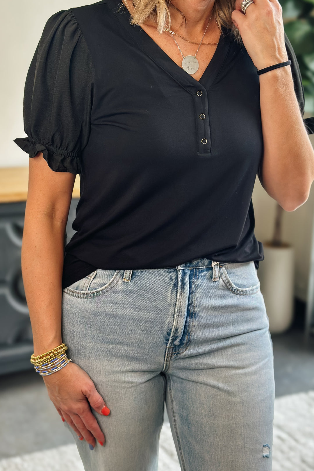 Black Puff Sleeve Top
