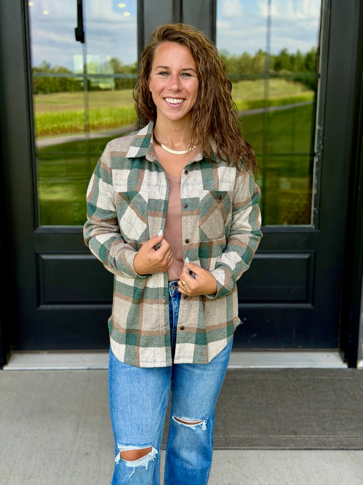 Green Plaid Button-Up