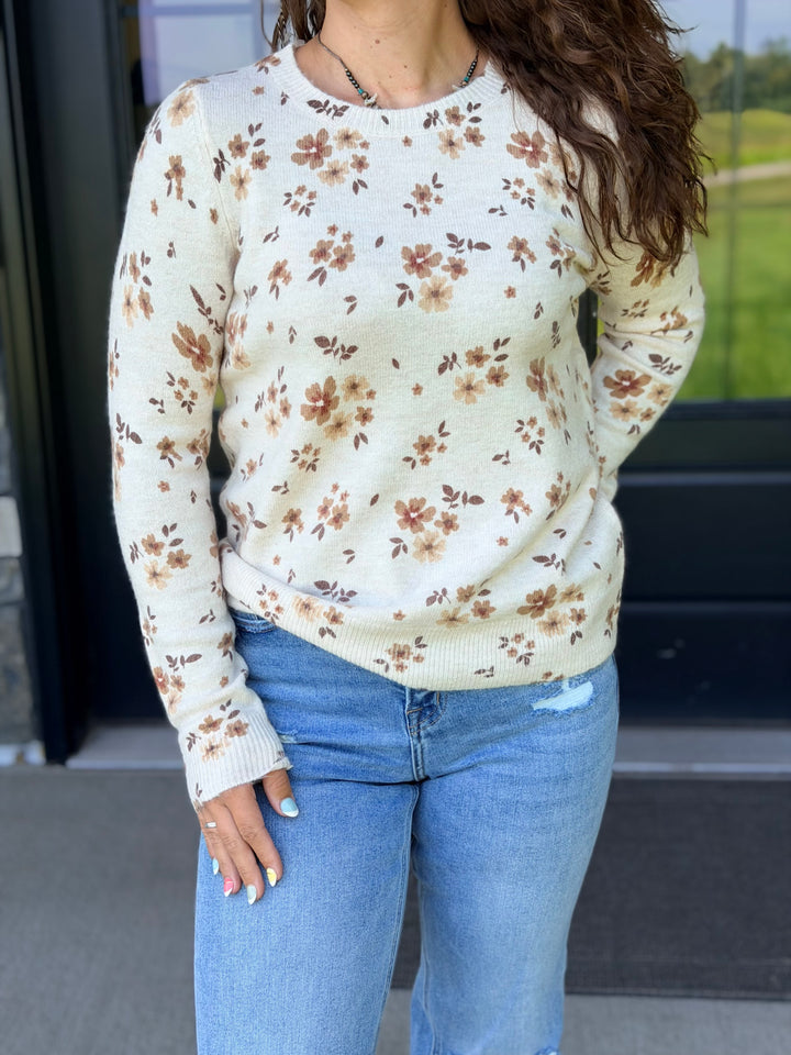 Floral Print Crew Sweater