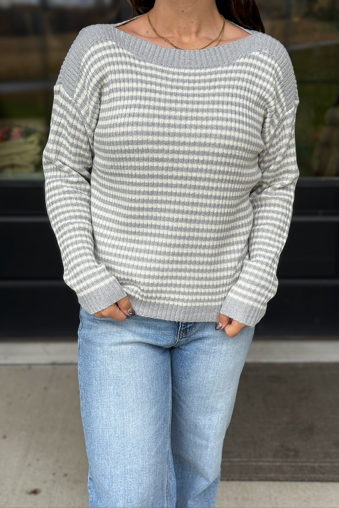 Grey Striped Sweater