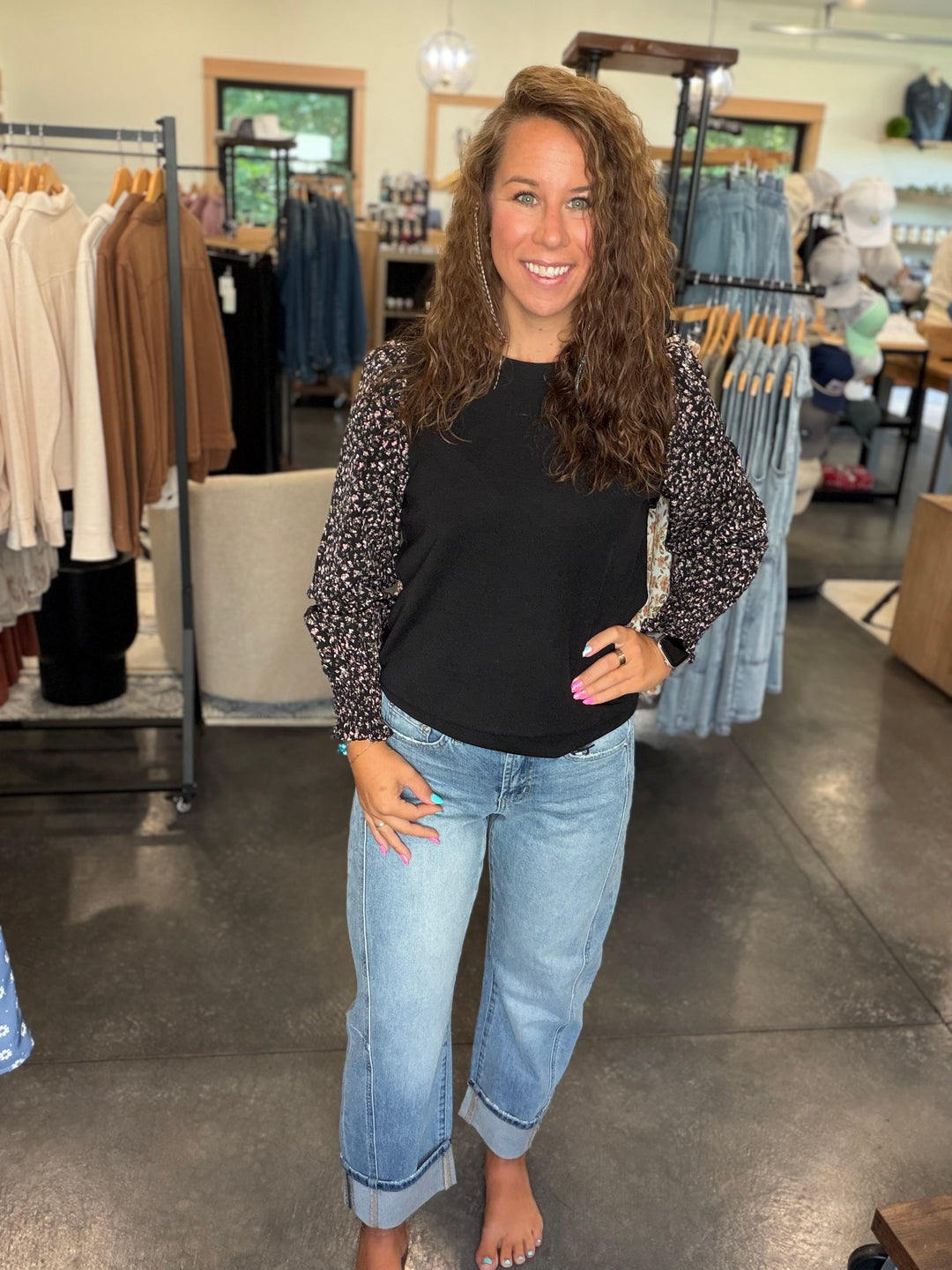 Black Floral Sleeve Blouse