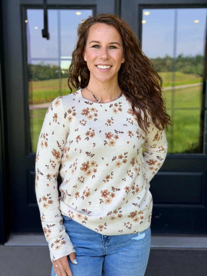 Floral Print Crew Sweater