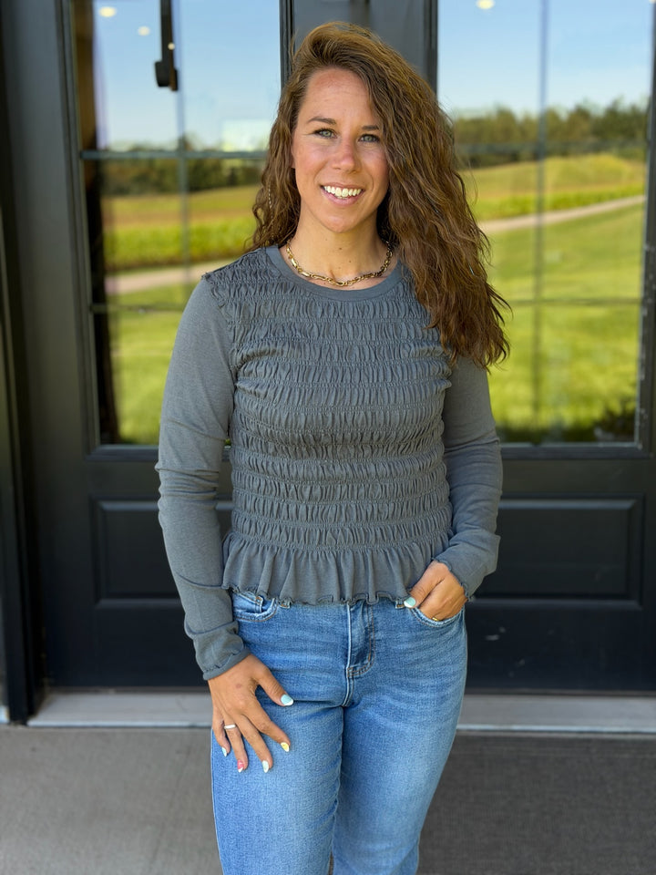 Ruched Long Sleeve- Sage