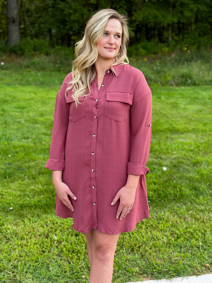 Rollable Texture Shirt Dress