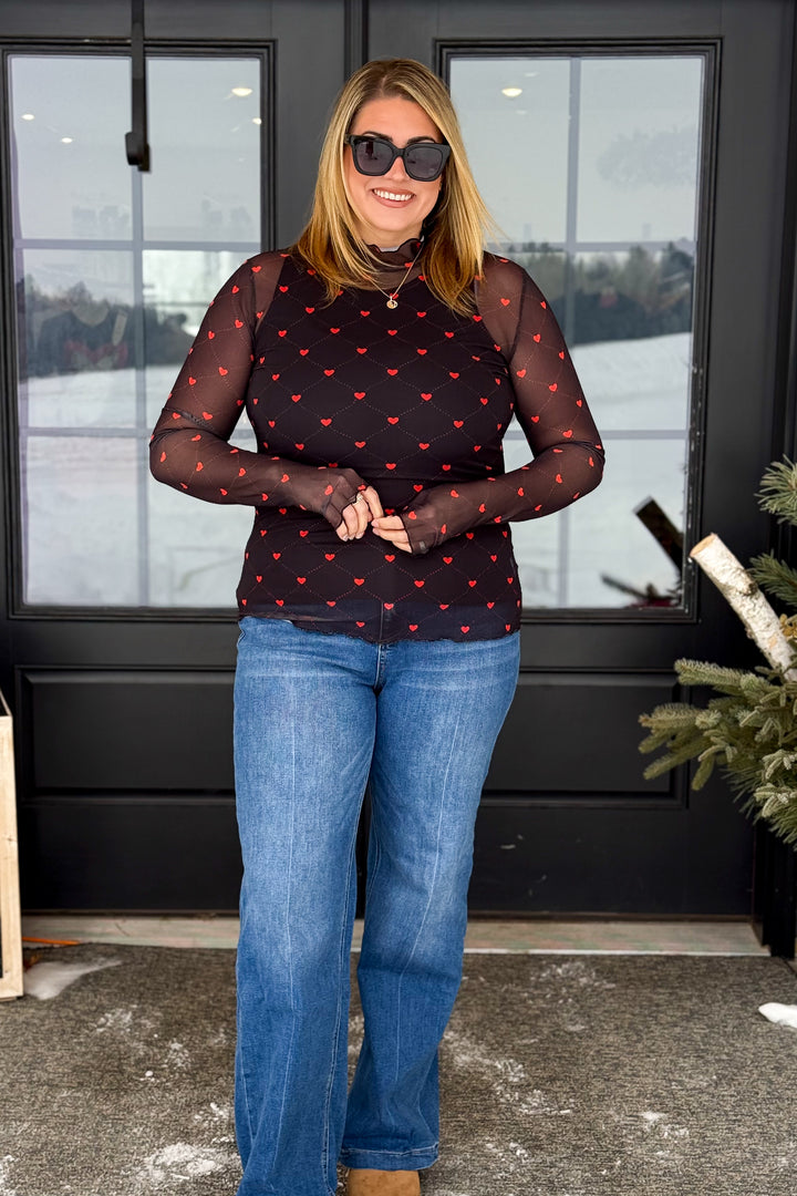 Black Mesh Heart Top