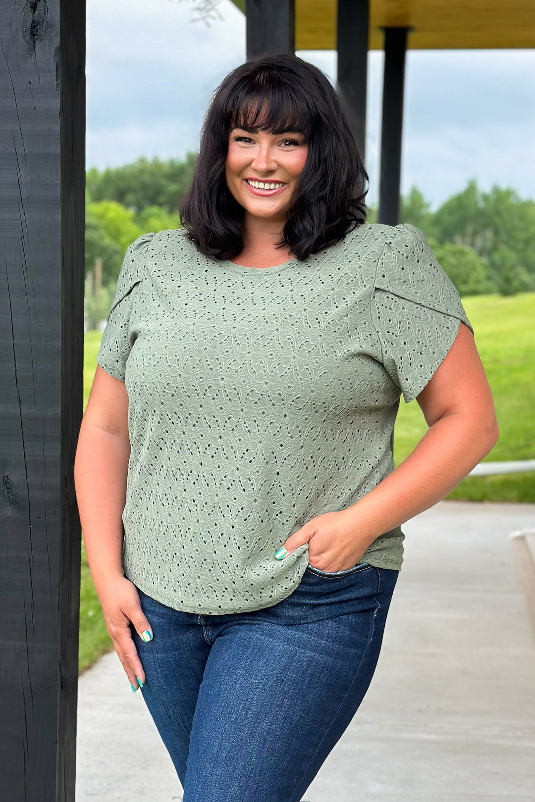 Olive Crochet Blouse