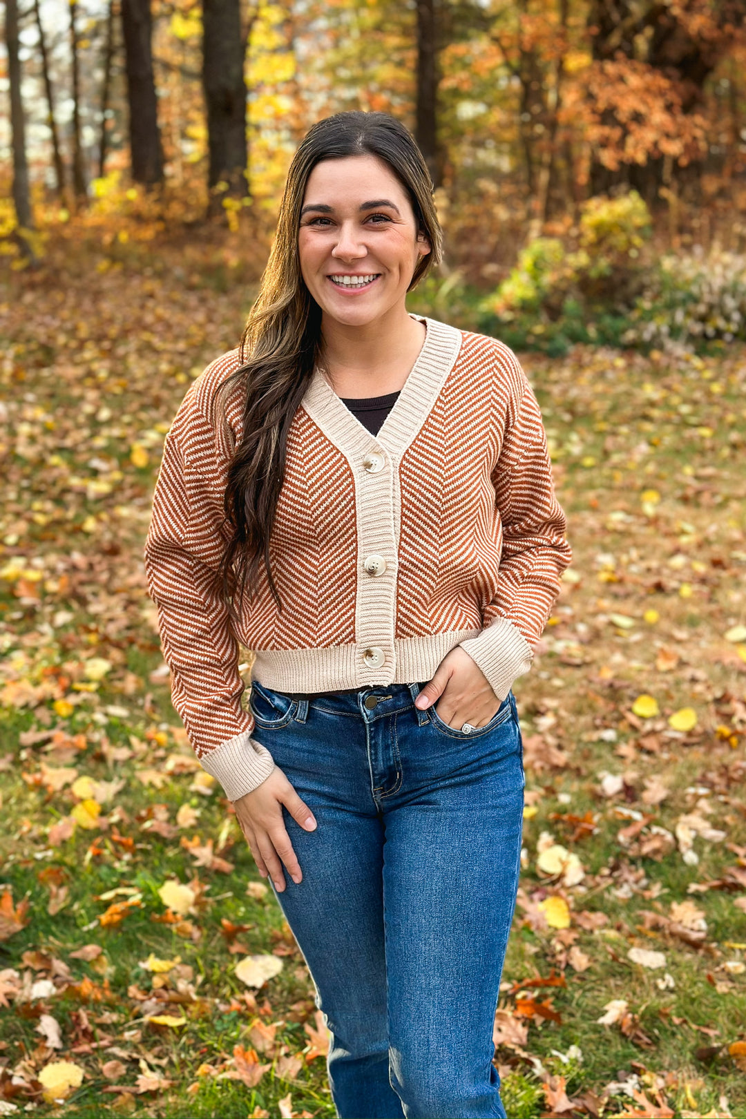 Rust Chevron Button Sweater