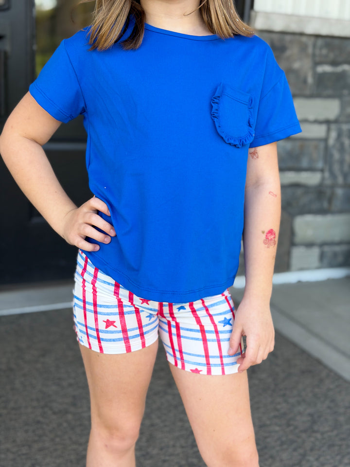 Blue Ruffle Pocket Tee