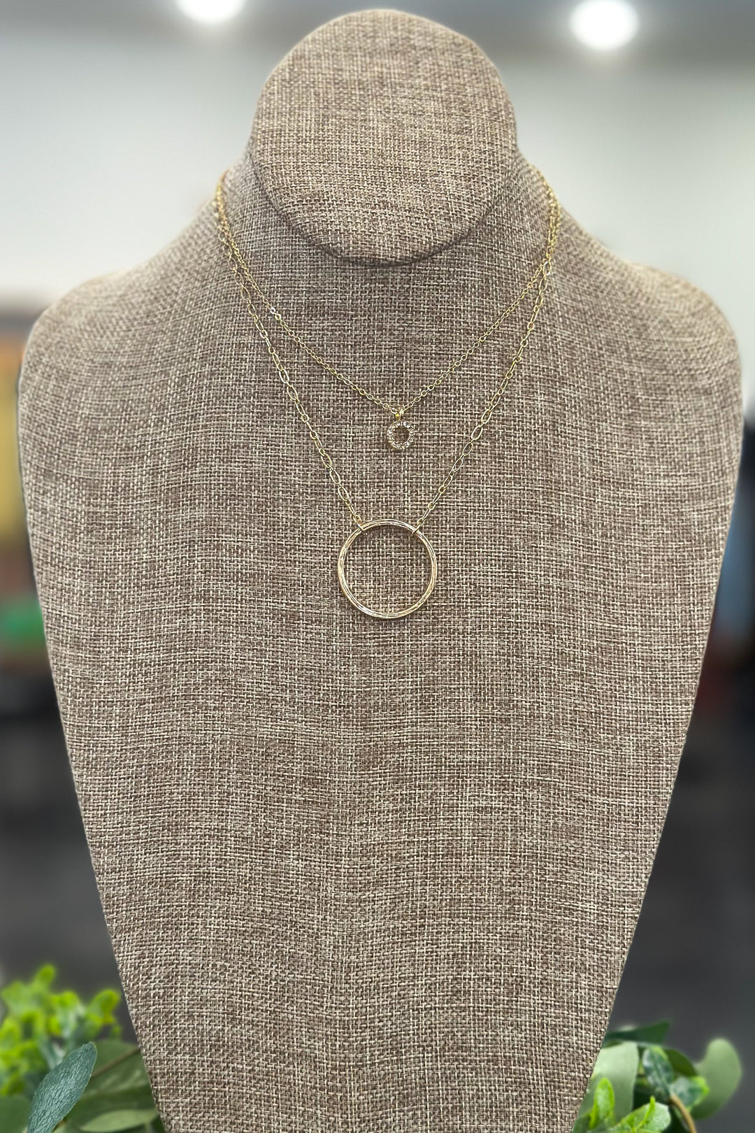 Gold Pave Circle Layered Necklace