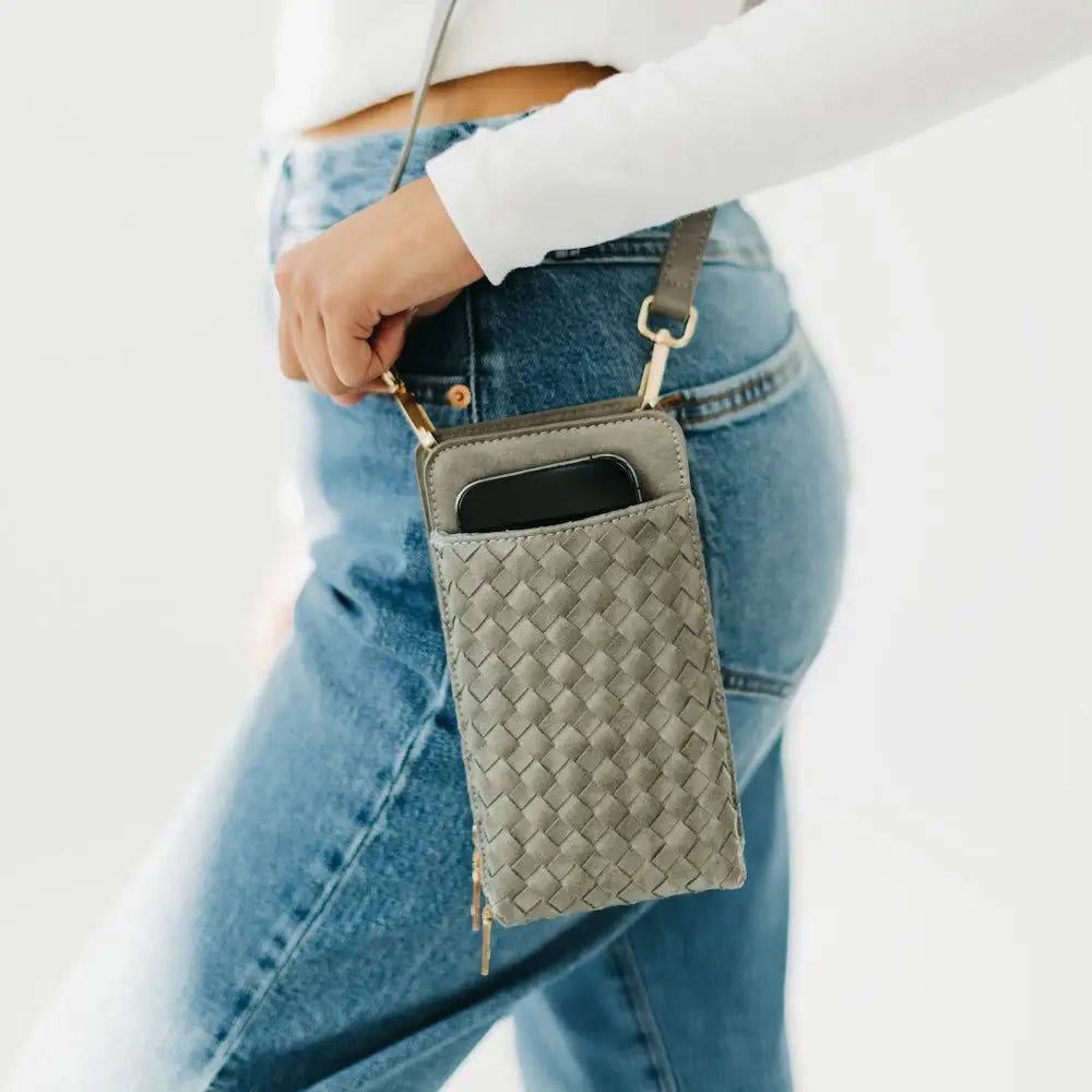 Woven Double Duty Phone Bag- Gray
