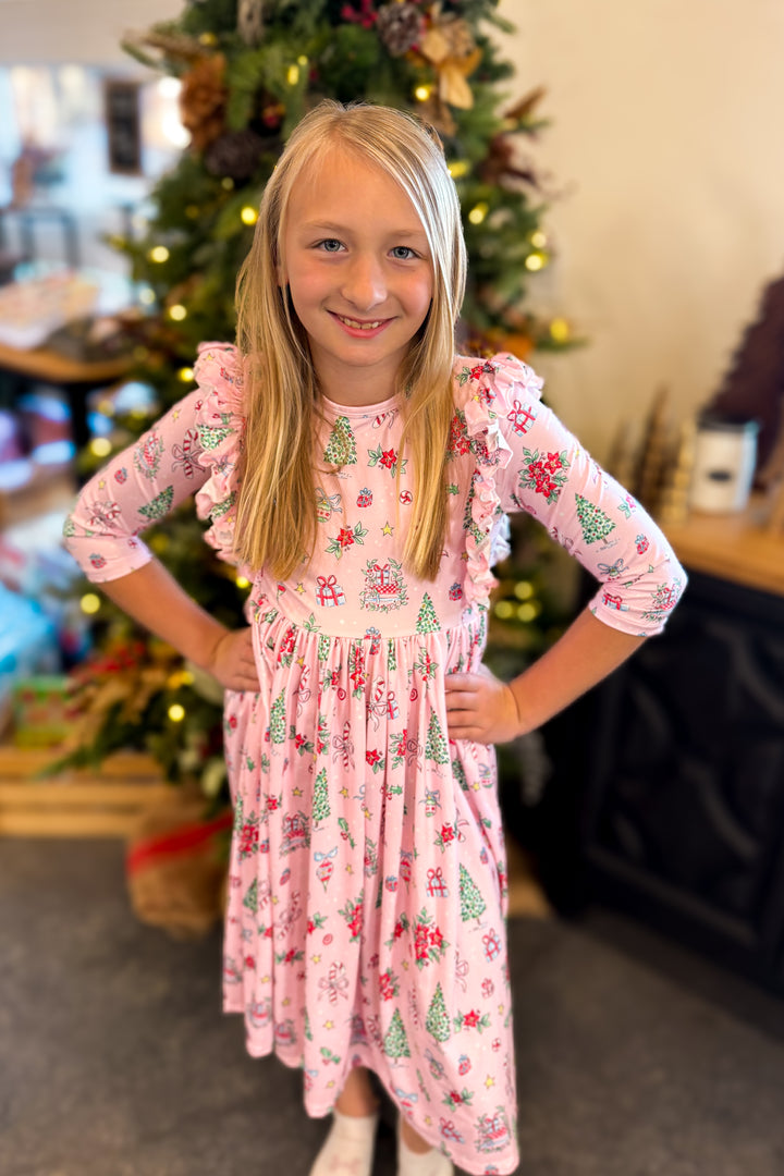 Pink Christmas Twirl Dress