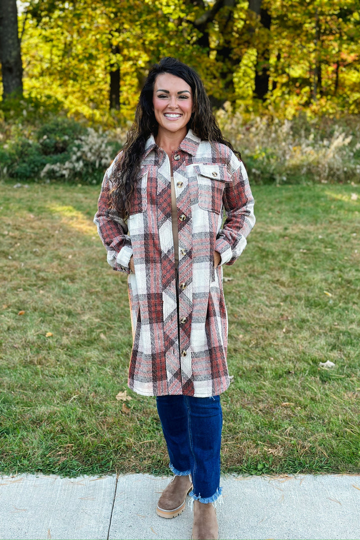 Long Red Plaid Jacket