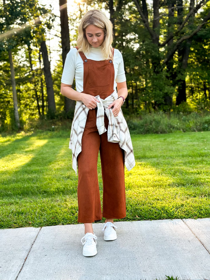 Rust Twill Suede Overalls