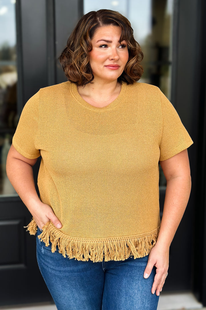 Mustard Fringe Hem Knit Top