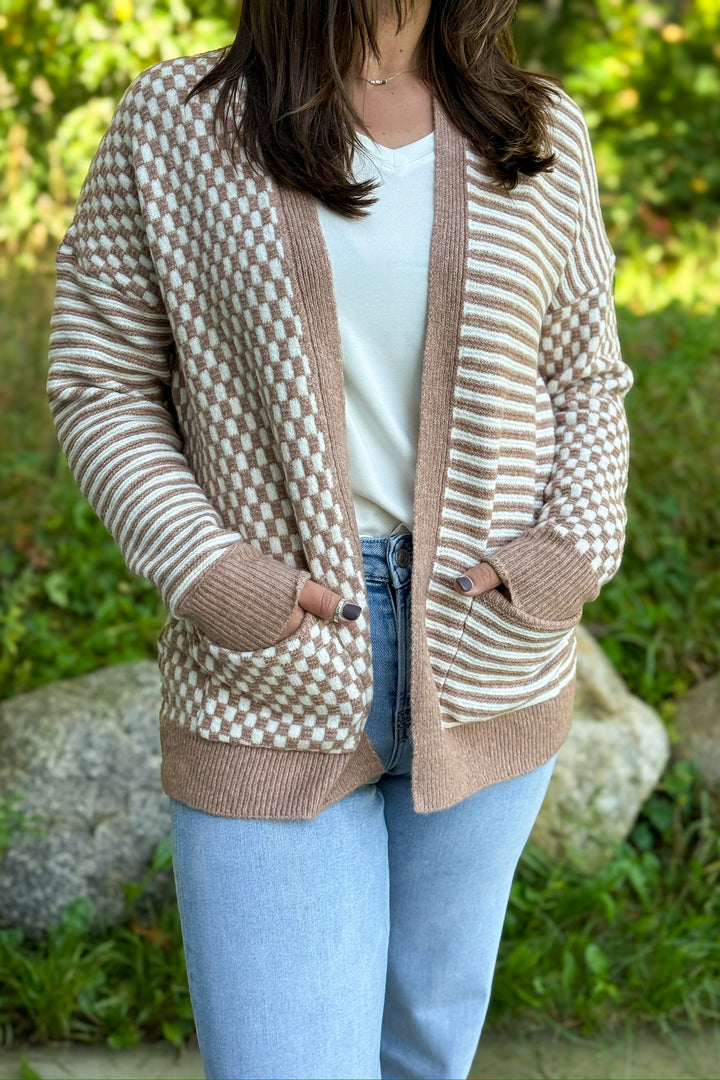 Taupe Checkerboard Cardigan