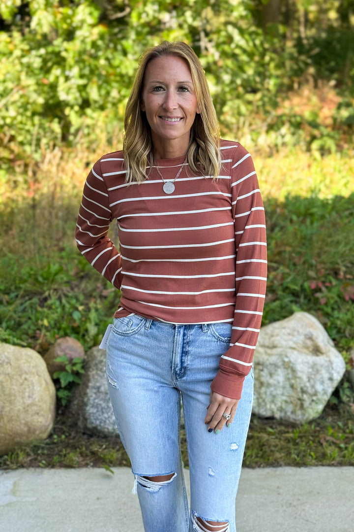 Stacy Top- Rust Ivory Stripe