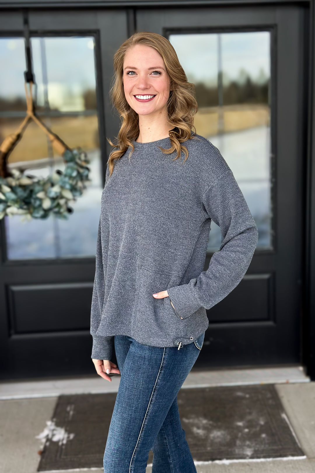 Grey Knit Crew Sweater