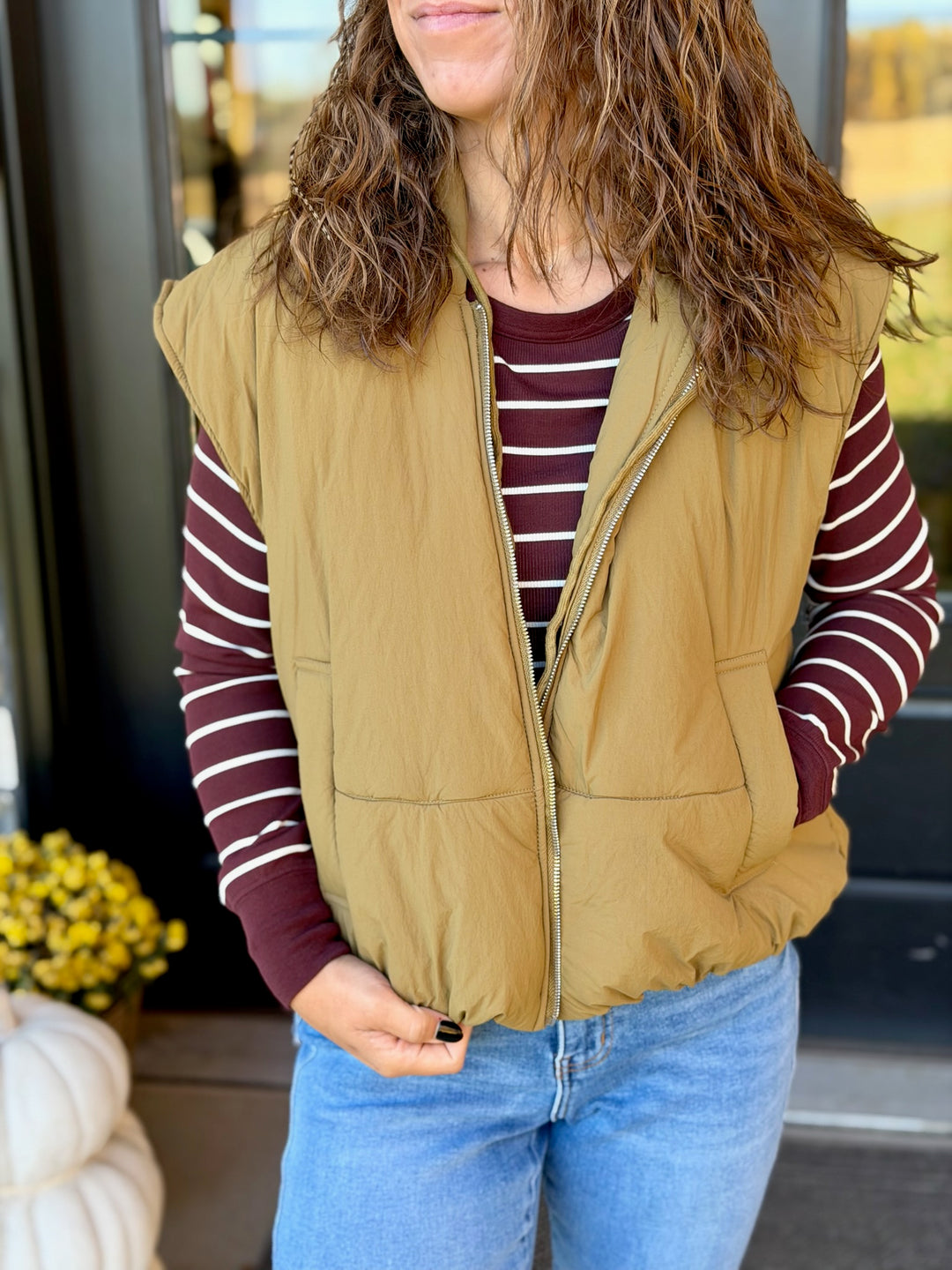 Bubble Puffer Vest- Moss