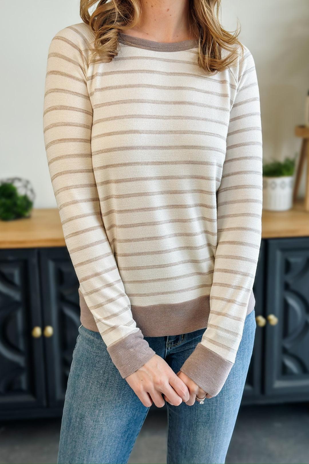 Taupe Stripe Crew