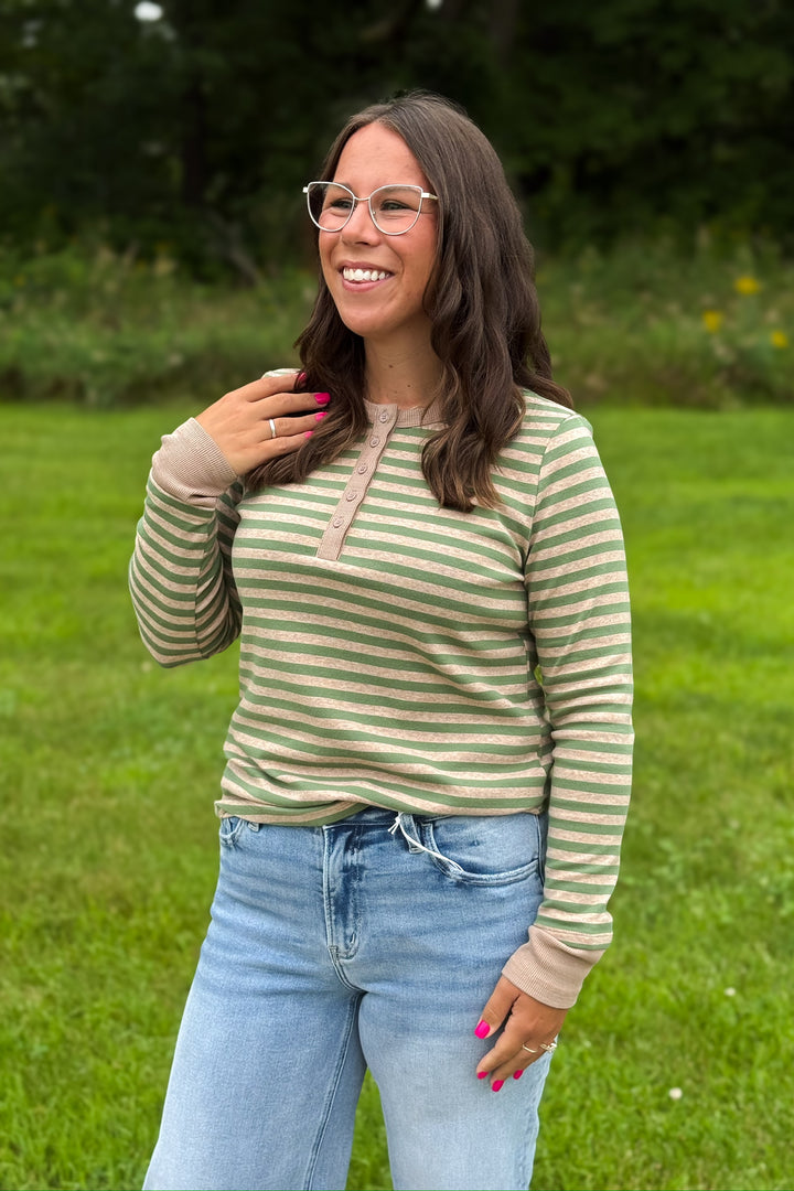 Sage Striped Henley