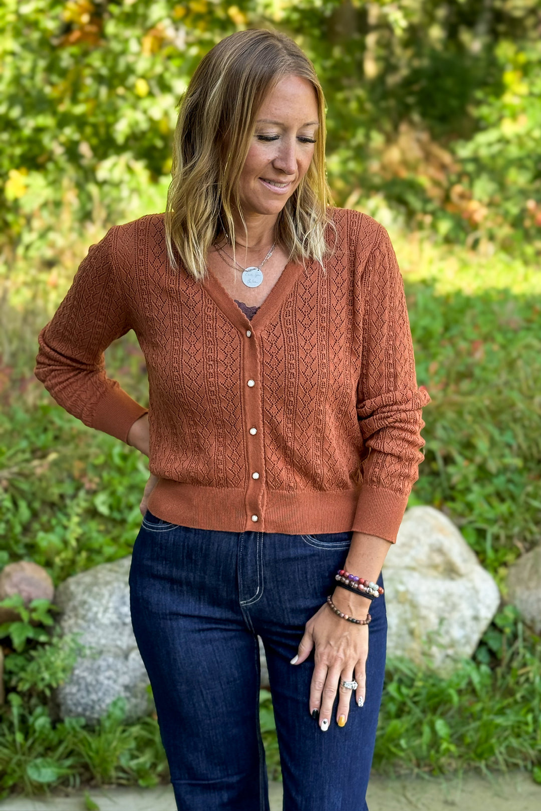 Rust Pointelle Cardigan