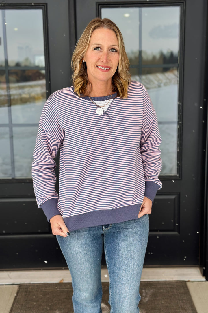 Indigo Pink Stripe Pullover