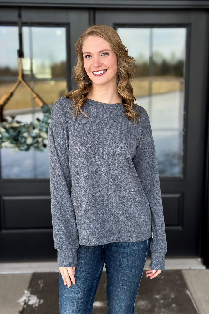 Grey Knit Crew Sweater