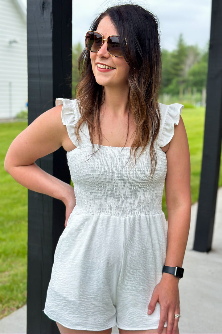 White Ruffle Romper