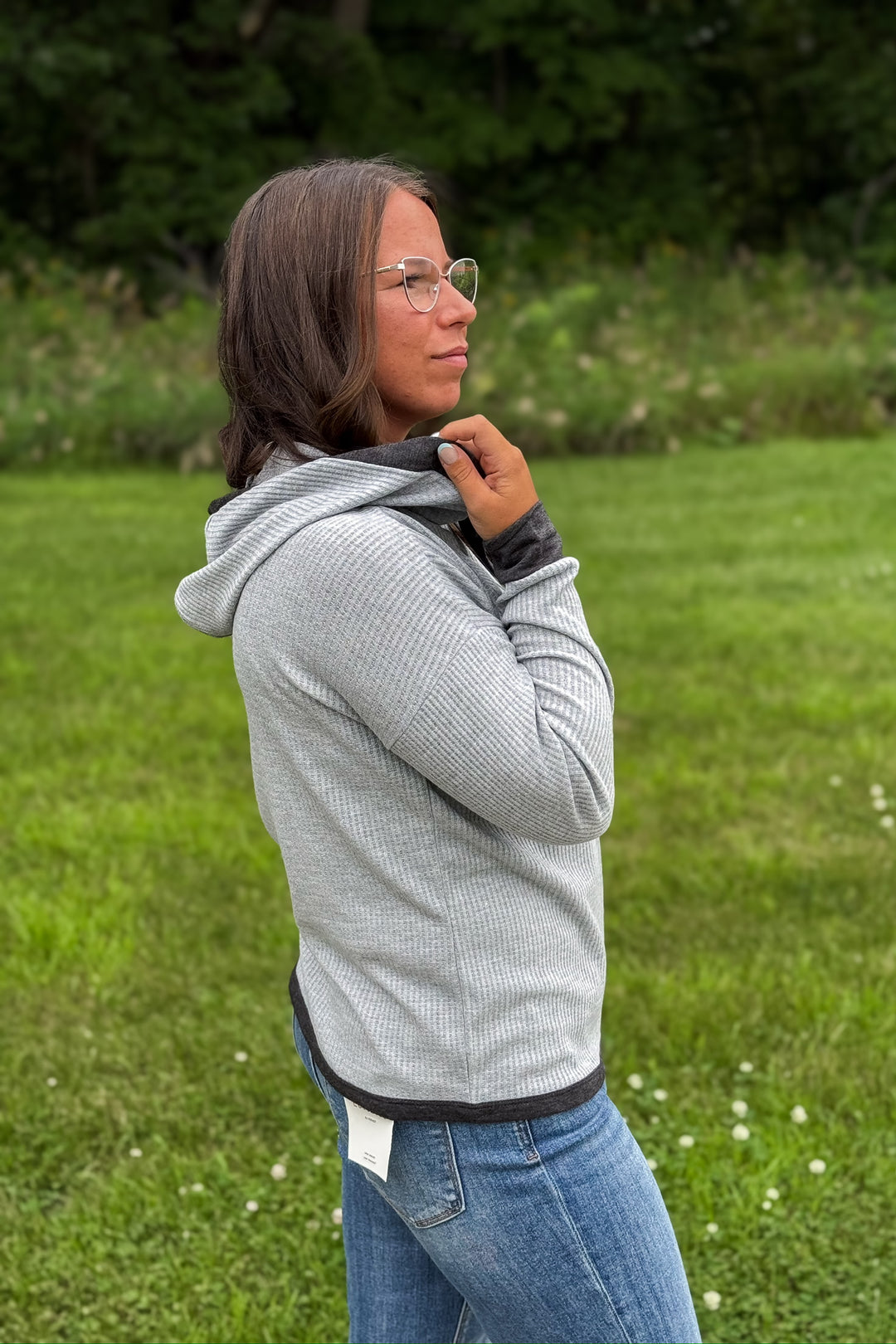 Waffle Knit Pullover- Grey