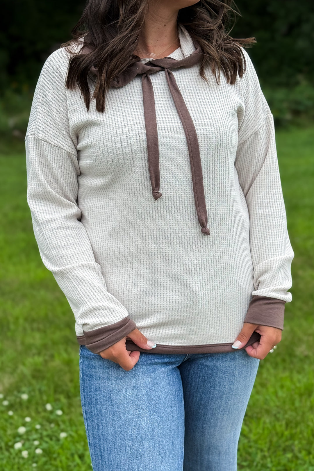 Waffle Knit Pullover- Natural