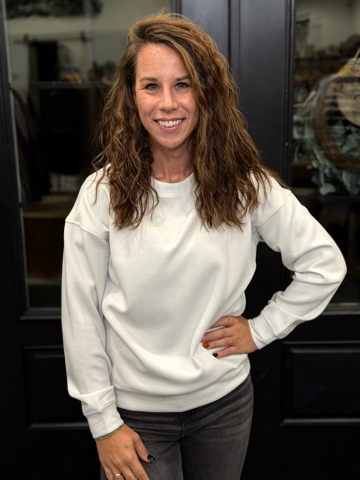 Solid Crew Neck Pullover- Bone