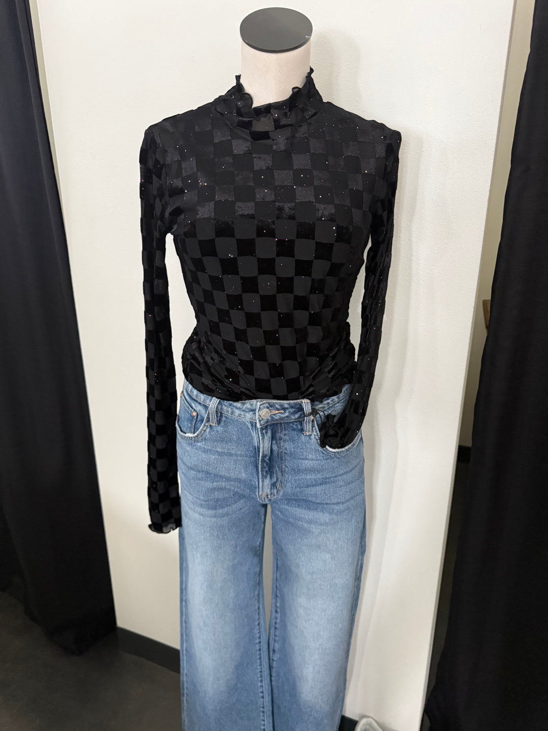 Times Square Black Velvet Mesh Top
