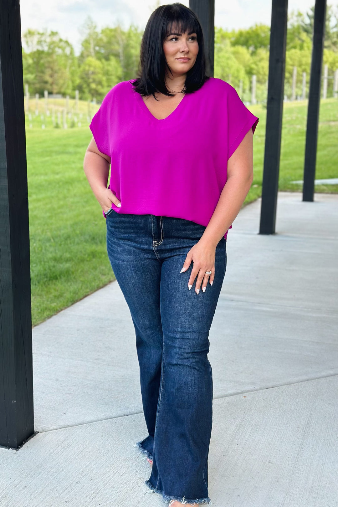 Magenta V-Neck Blouse