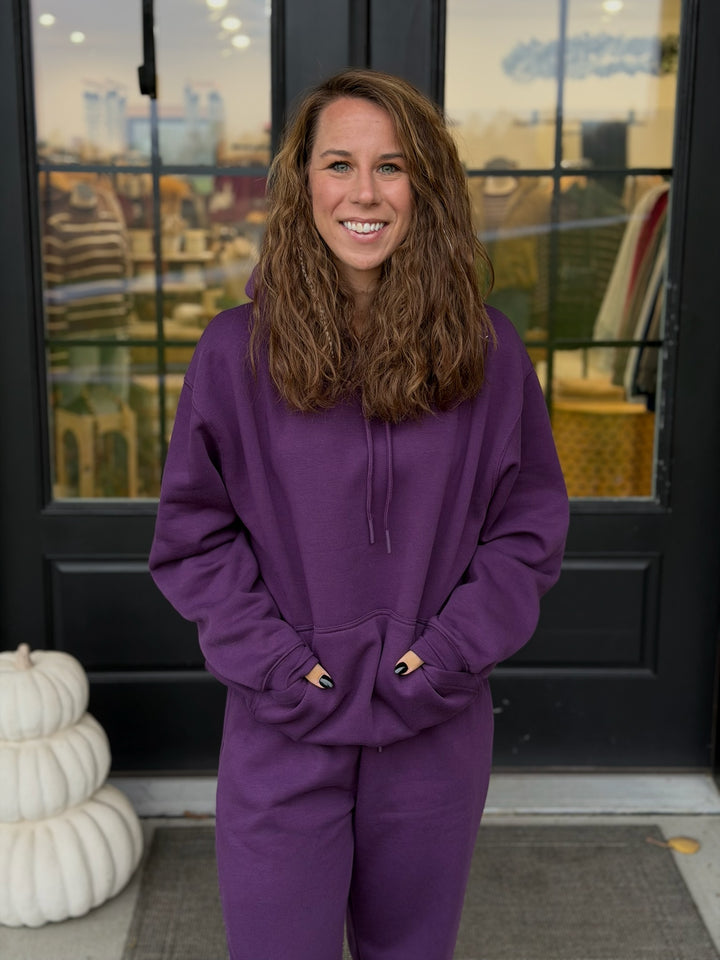 Drop Shoulder Hoodie- Purple