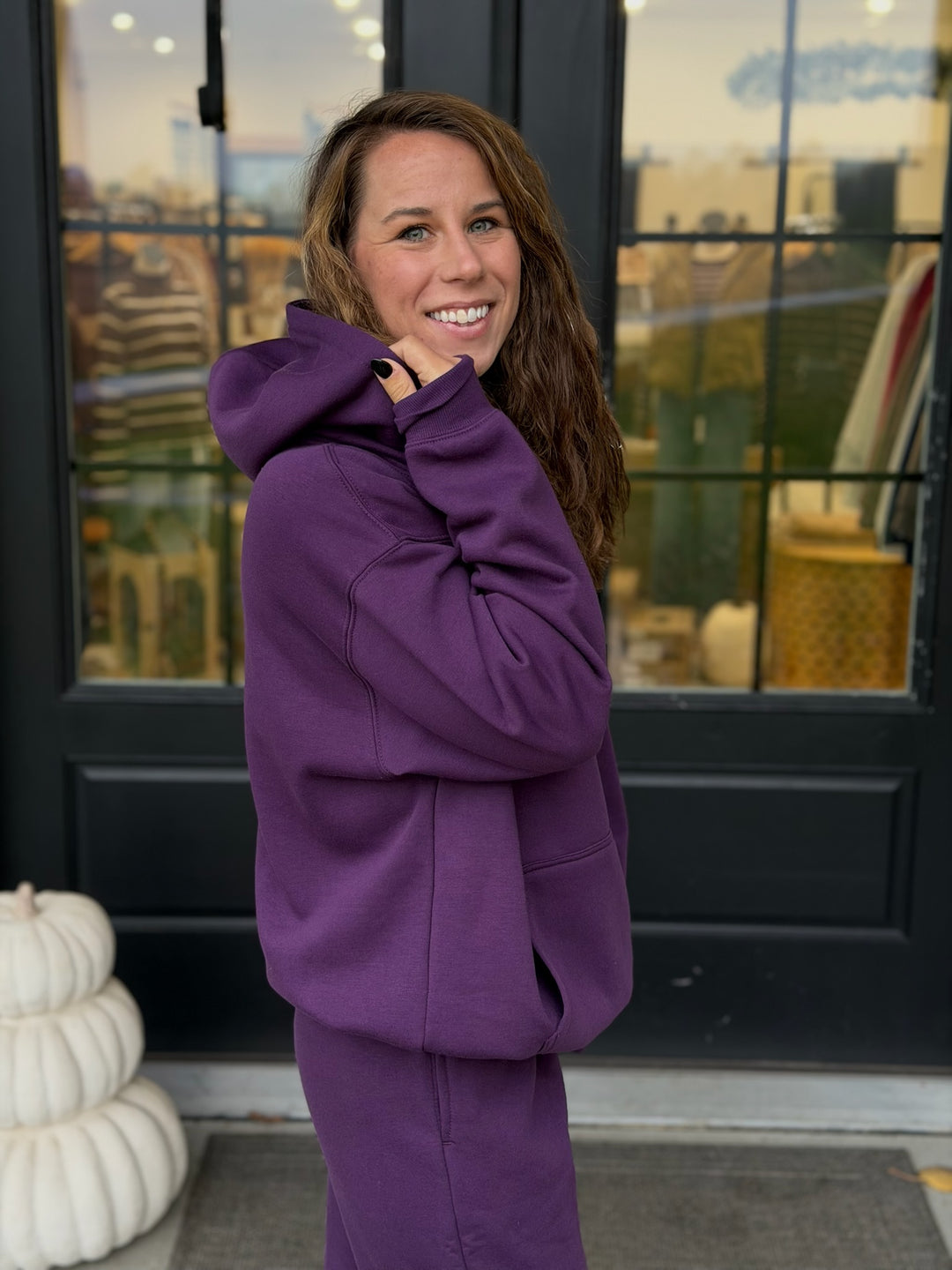 Drop Shoulder Hoodie- Purple