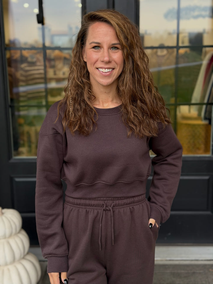 Brown Fleece Crop Sweatshirt