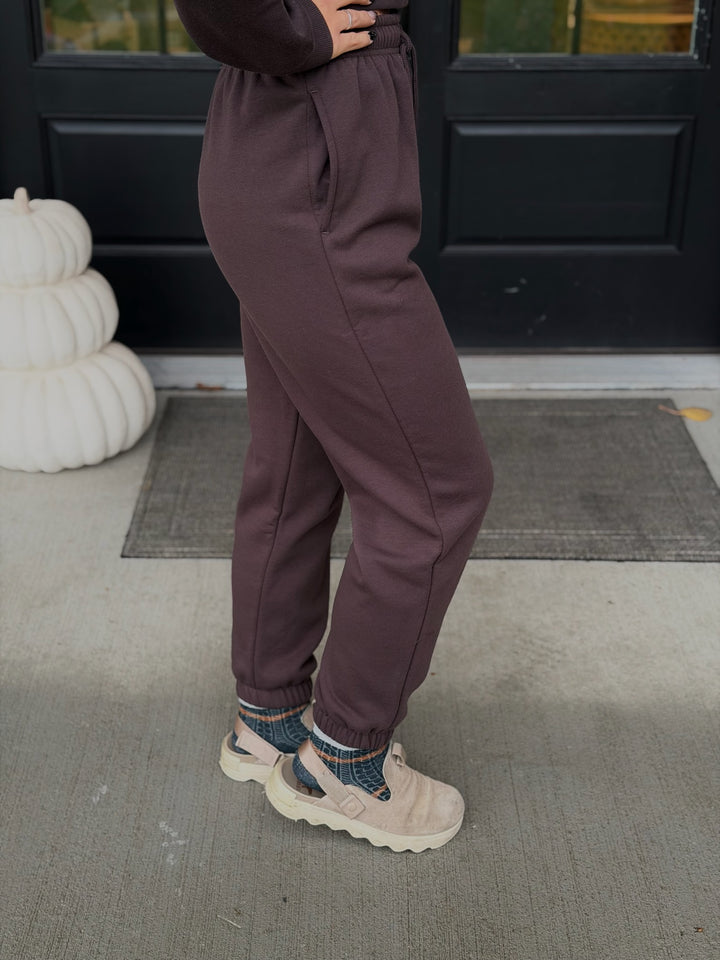 Fleece Billow Sweatpants- Brown